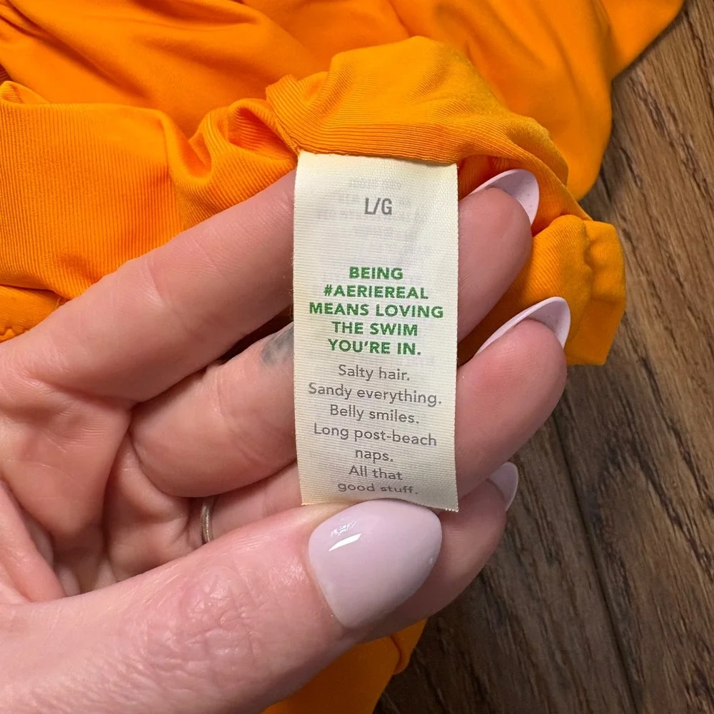 Aerie Shine Plunge Ruched One Piece Cheekiest Womens Large Orange Swimsuit beach